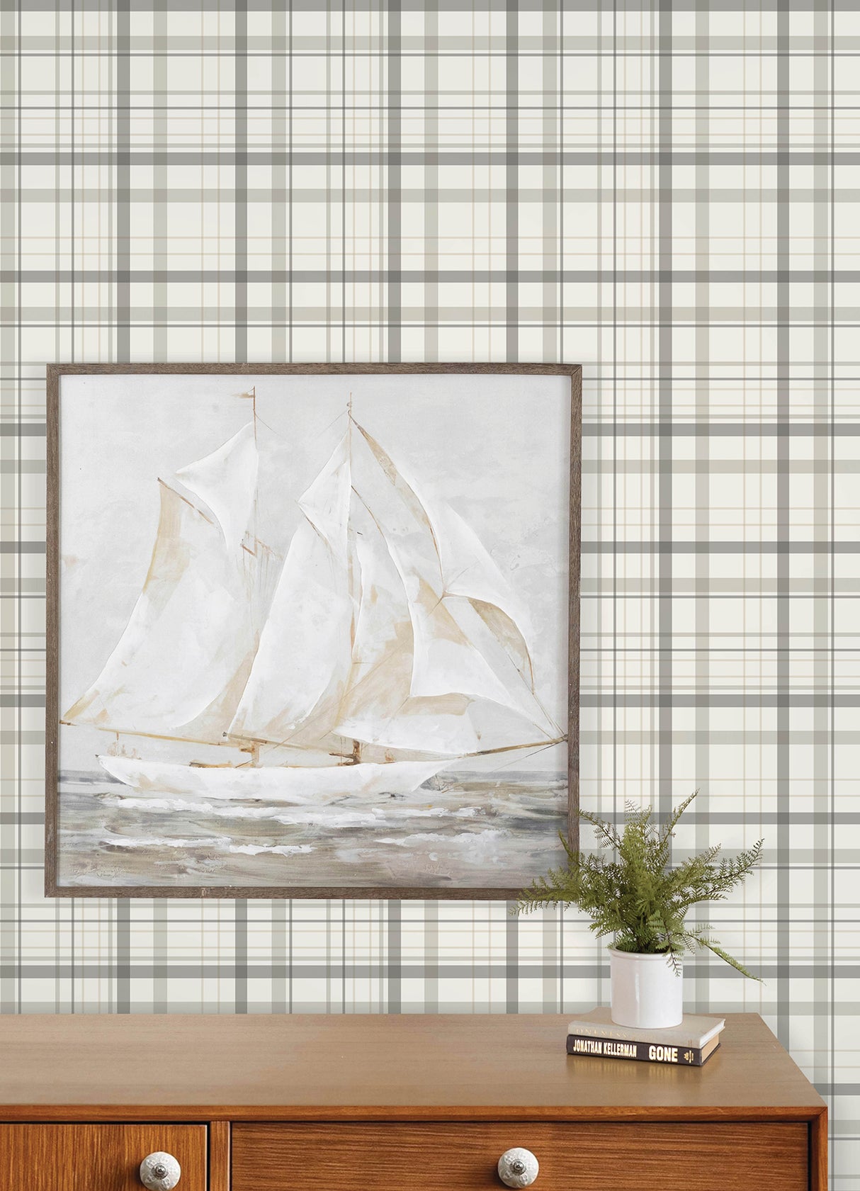 Chesapeake 4192-83409 Burgess Charcoal Plaid Wallpaper