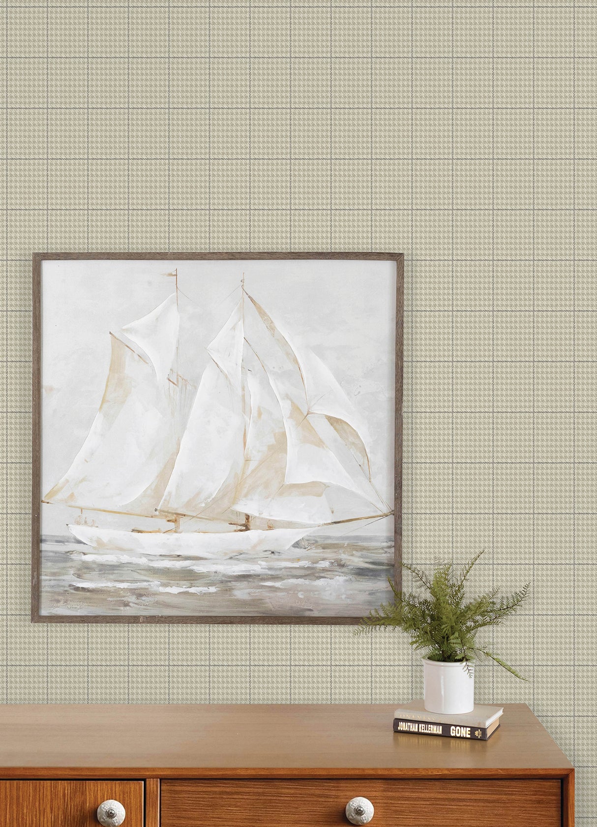 Chesapeake 4192-83414 Prescott Taupe Glen Check Wallpaper