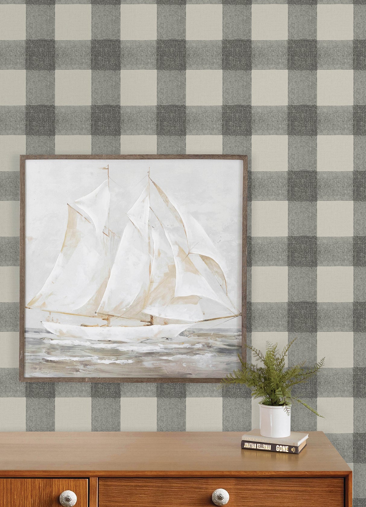 Chesapeake 4192-83421 Thorpe Charcoal Plaid Wallpaper
