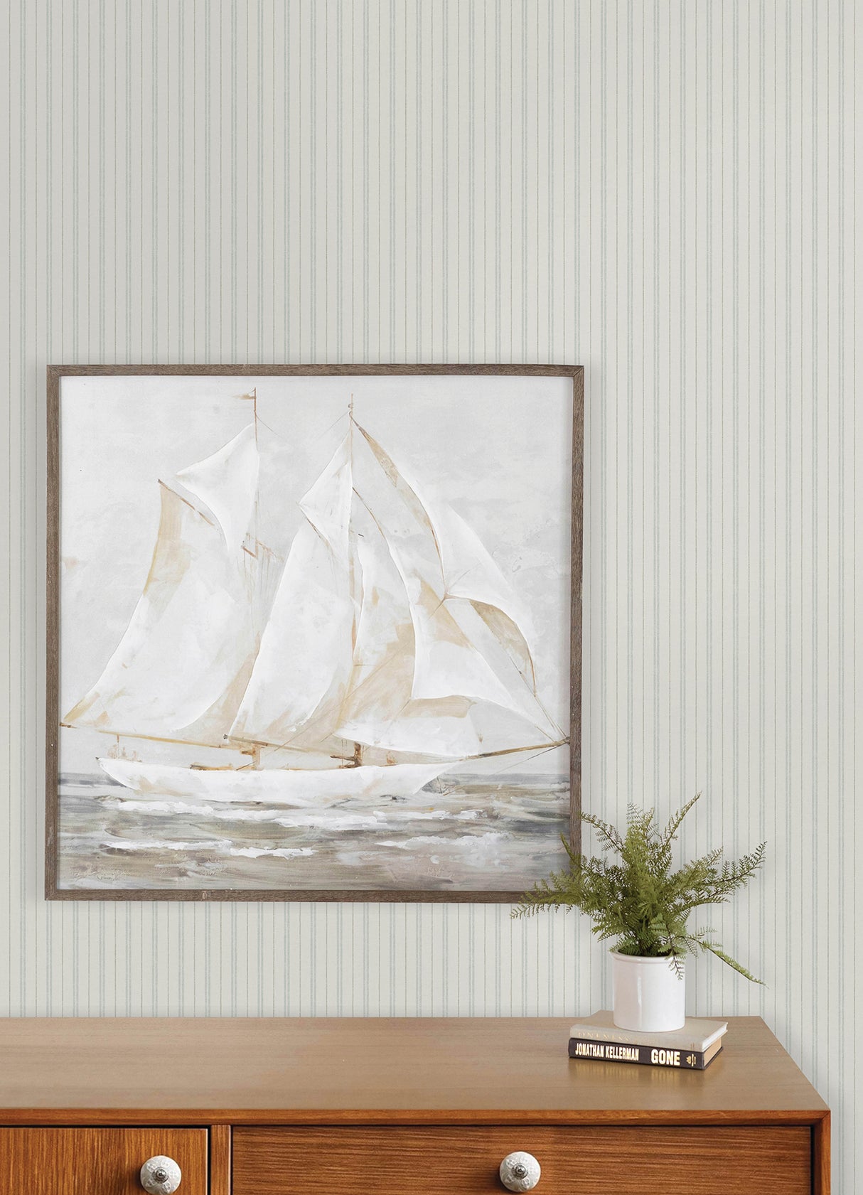 Chesapeake 4192-83425 Harville Aqua Double Stripe Wallpaper