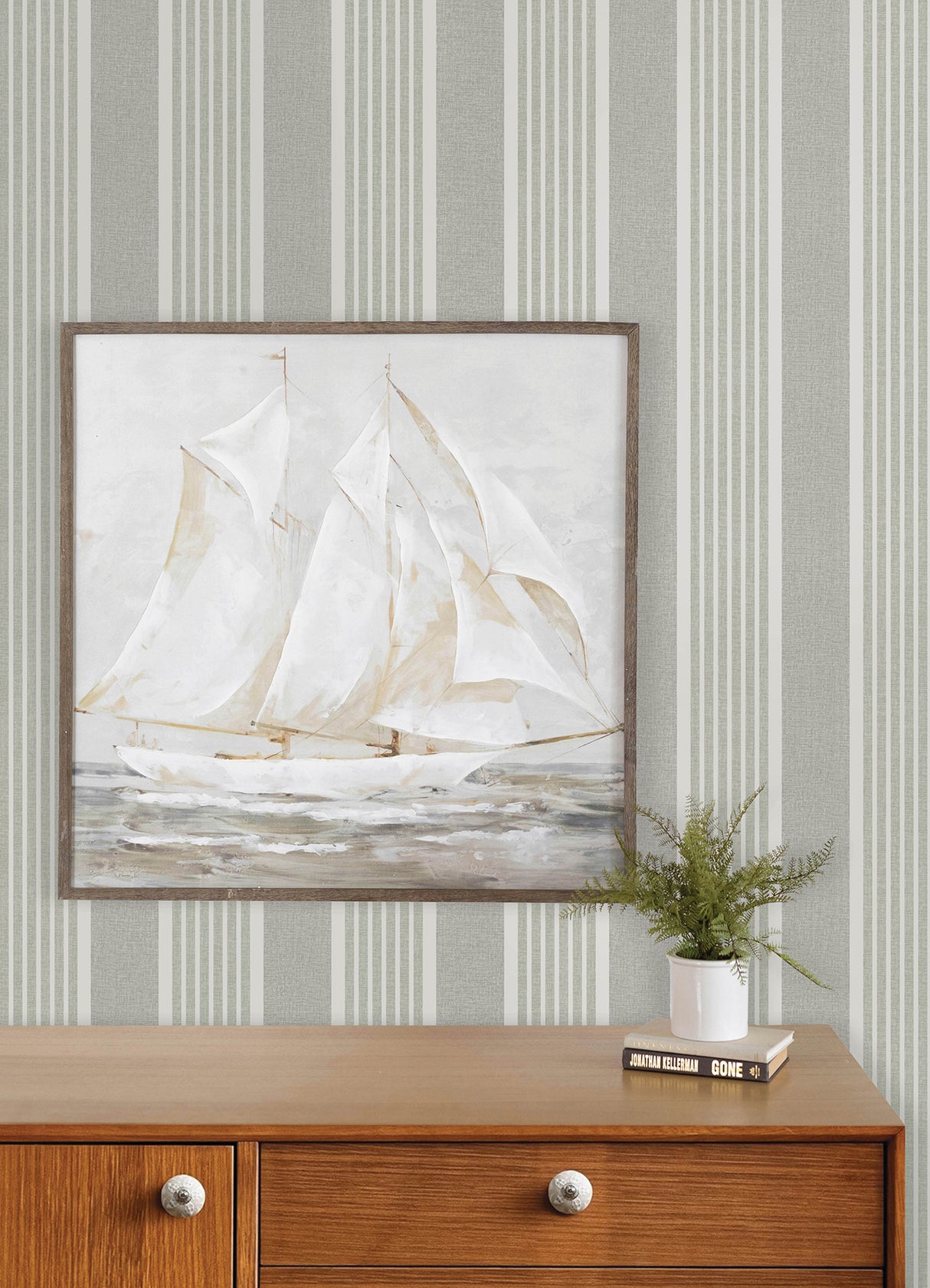 Chesapeake 4192-83432 Bingley Green Embellished Stripe Wallp