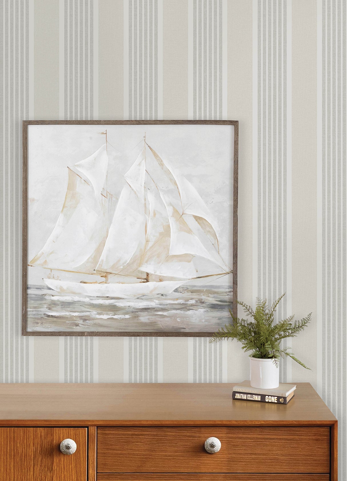 Chesapeake 4192-83434 Bingley Light Grey Embellished Stripe 