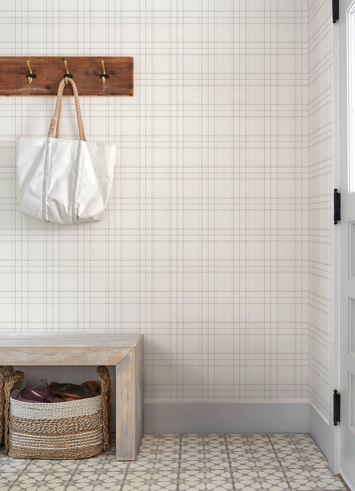 Chesapeake 4192-83455 Fox Hollow Ivory Dashed Plaid Wallpape