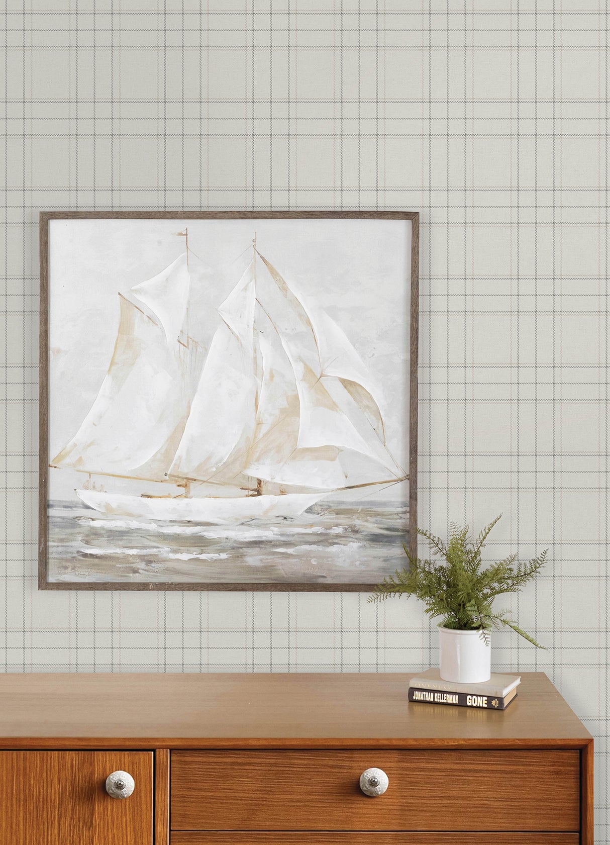 Chesapeake 4192-83455 Fox Hollow Ivory Dashed Plaid Wallpape