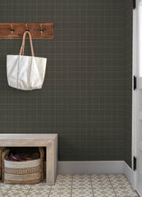 Chesapeake 4192-83457 Fox Hollow Charcoal Dashed Plaid Wallp