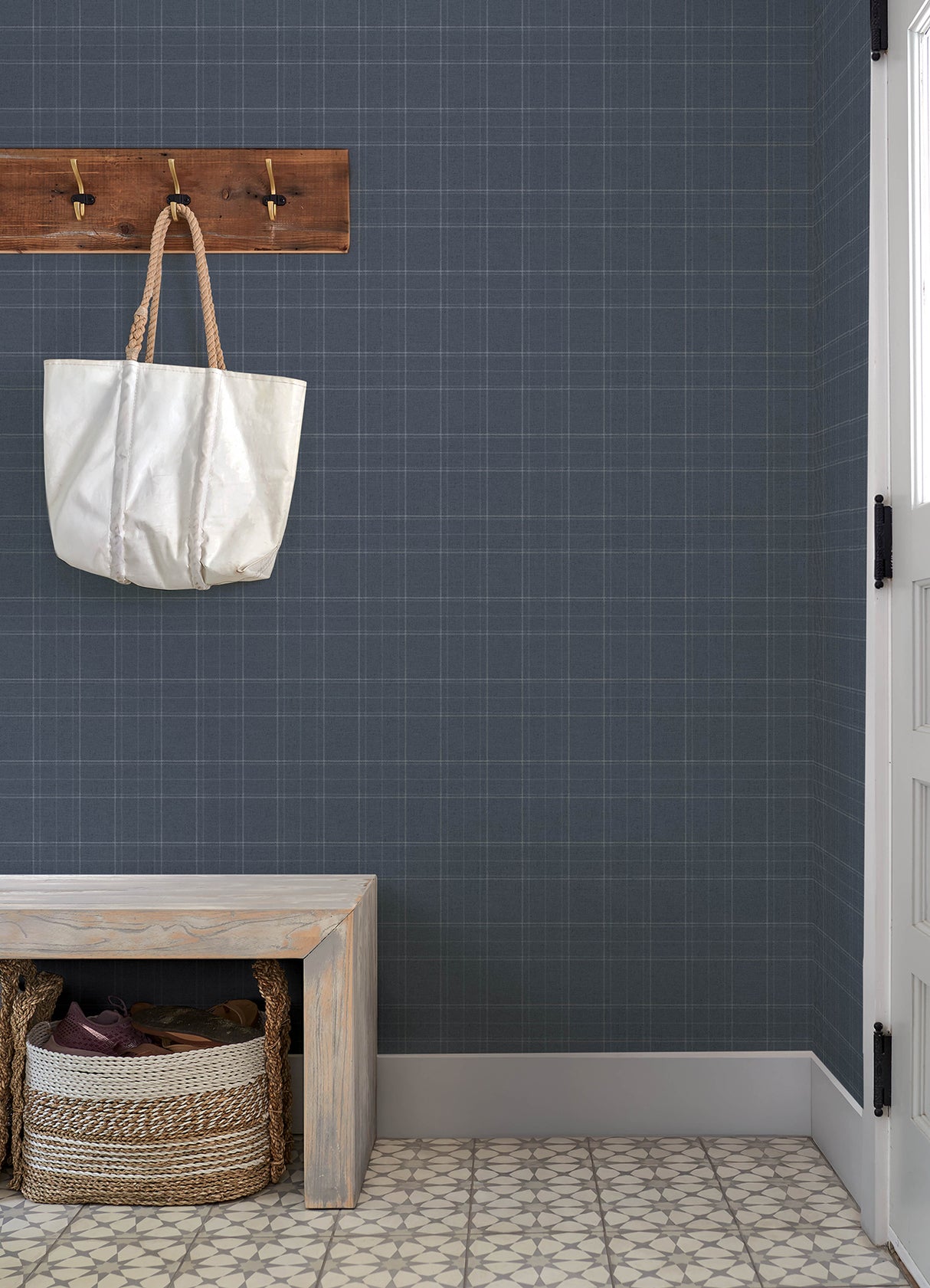 Chesapeake 4192-83458 Fox Hollow Dark Blue Dashed Plaid Wall