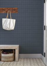 Chesapeake 4192-83458 Fox Hollow Dark Blue Dashed Plaid Wall