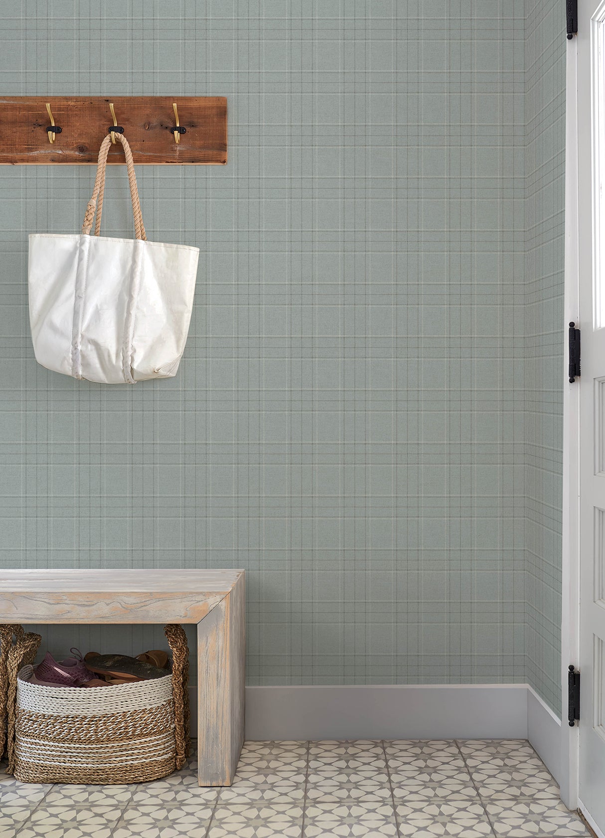 Chesapeake 4192-83459 Fox Hollow Turquoise Dashed Plaid Wall