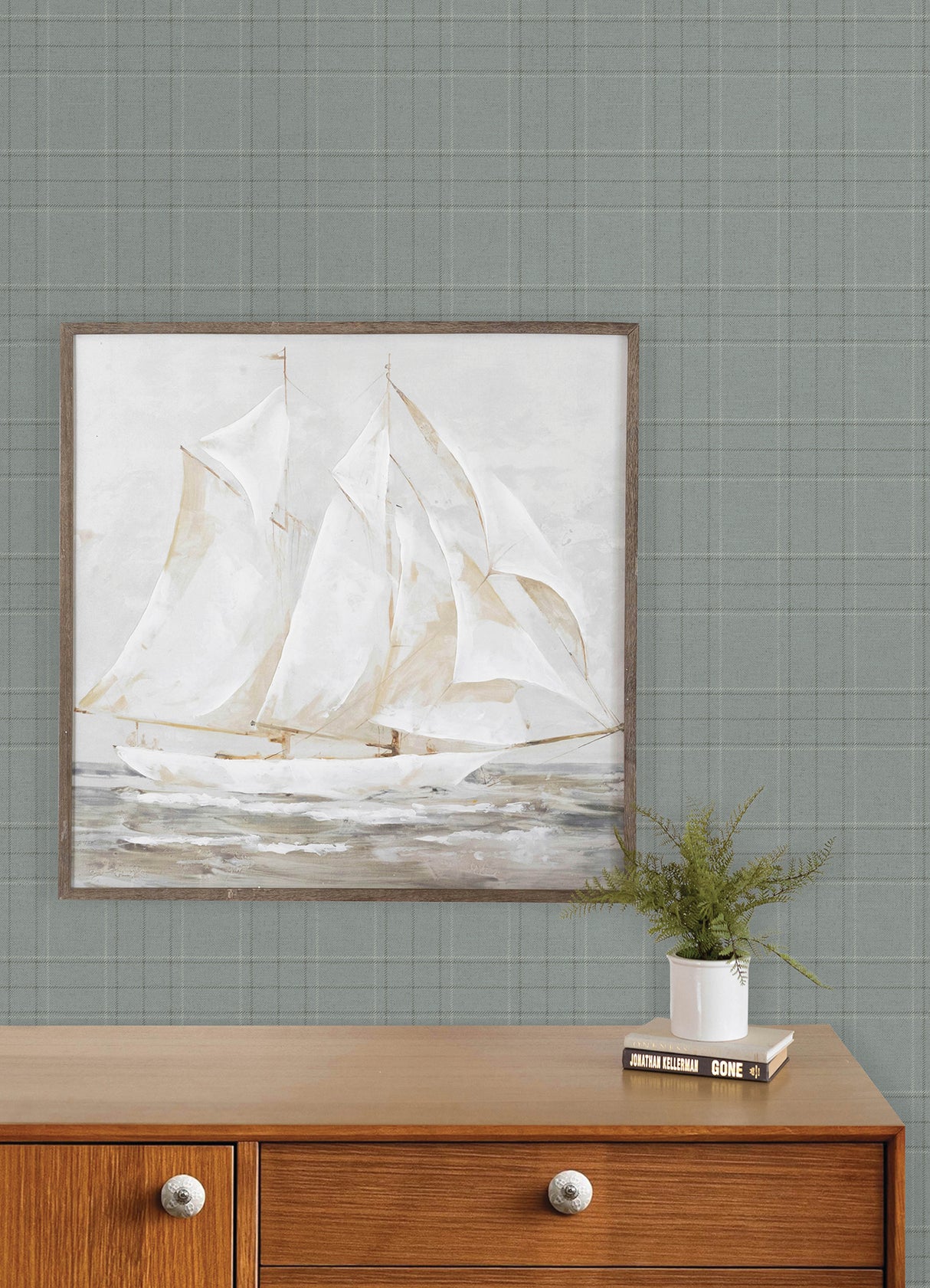 Chesapeake 4192-83459 Fox Hollow Turquoise Dashed Plaid Wall