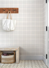 Chesapeake 4192-83460 Fox Hollow White Dashed Plaid Wallpape