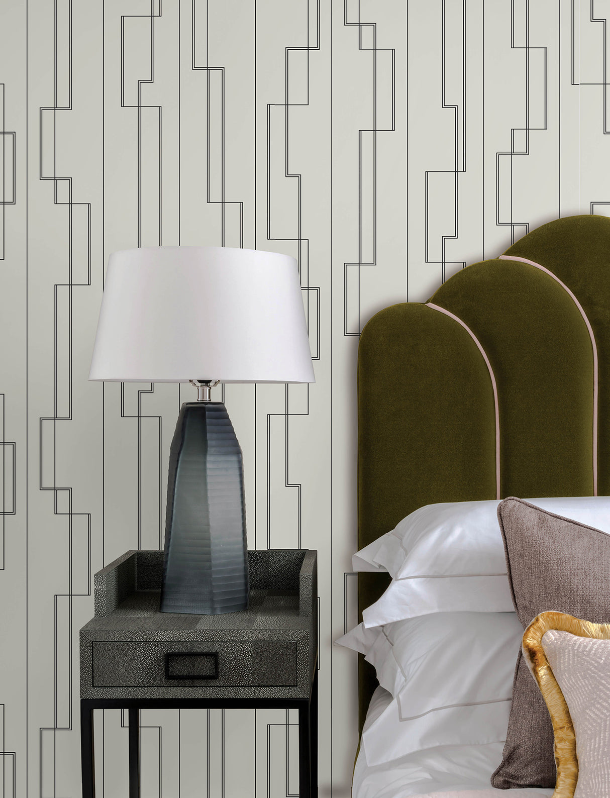 A-Street Prints 4198-27811 Anson Black Deco Detailing Wallpa
