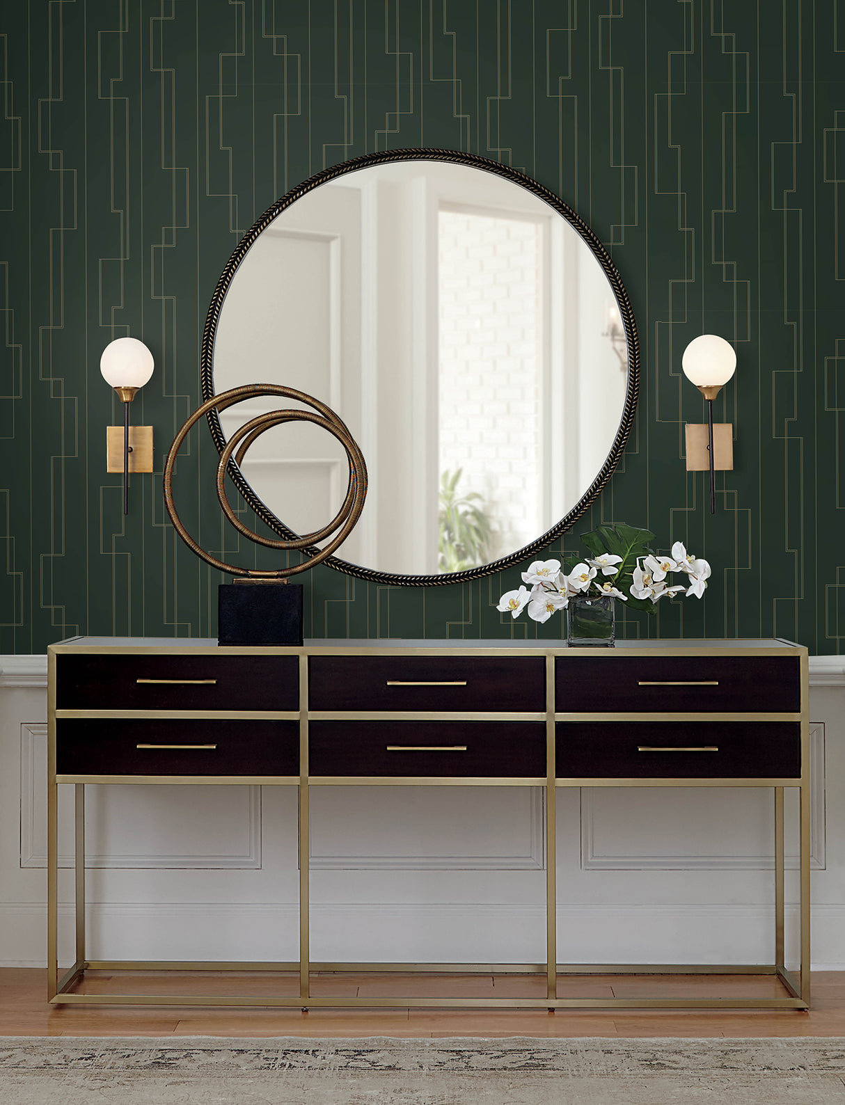 A-Street Prints 4198-27814 Anson Evergreen Deco Detailing Wa