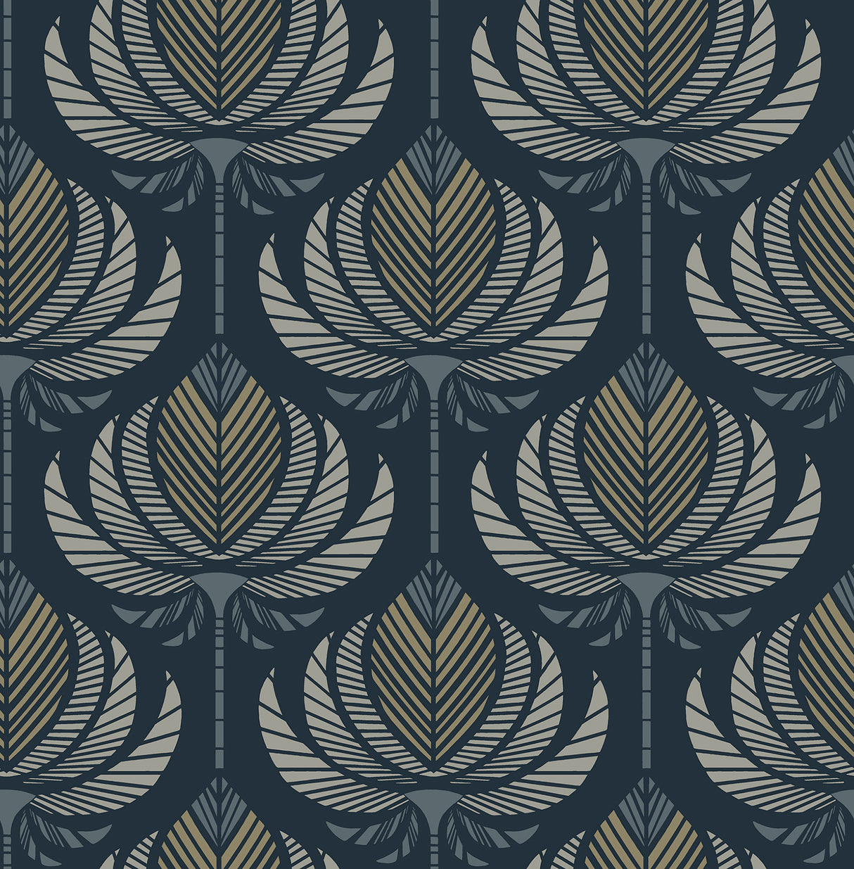 A-Street Prints 4198-27831 Ferrenby Dark Blue Floral Fan Wal