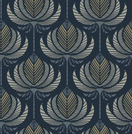 A-Street Prints 4198-27831 Ferrenby Dark Blue Floral Fan Wal