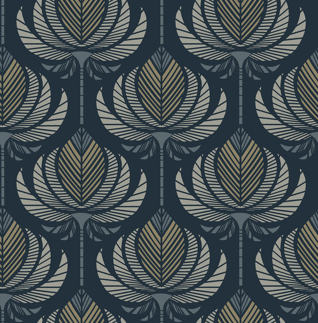 A-Street Prints 4198-27831 Ferrenby Dark Blue Floral Fan Wal