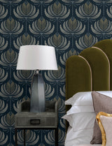 A-Street Prints 4198-27831 Ferrenby Dark Blue Floral Fan Wal