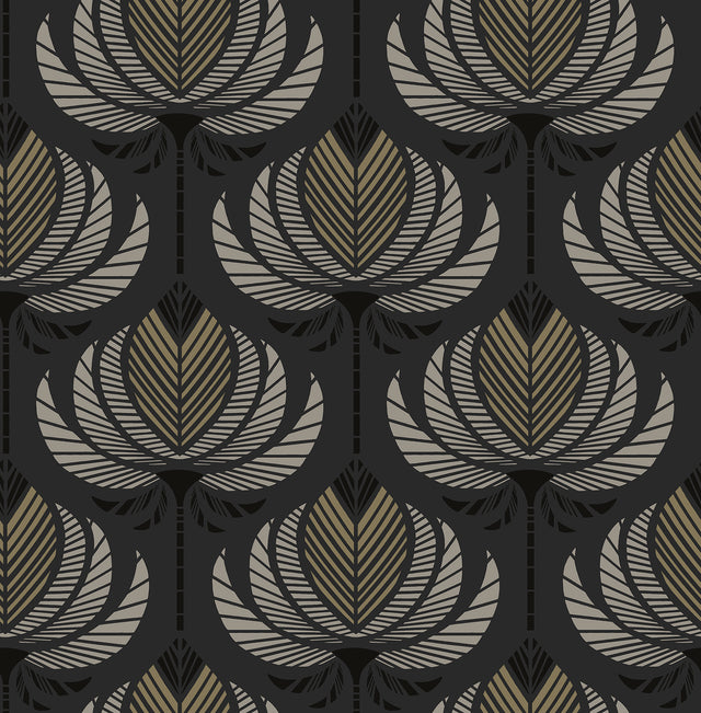 A-Street Prints 4198-27833 Ferrenby Black Floral Fan Wallpap