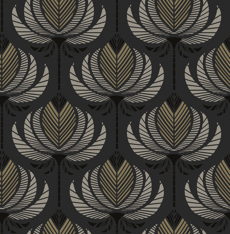 A-Street Prints 4198-27833 Ferrenby Black Floral Fan Wallpap