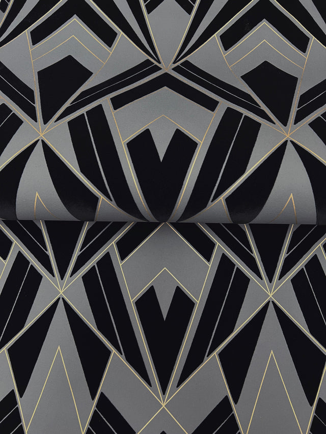 A-Street Prints 4198-87401 Allenby Black Flocked Wallpaper