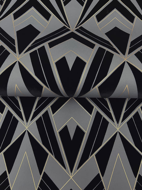 A-Street Prints 4198-87401 Allenby Black Flocked Wallpaper