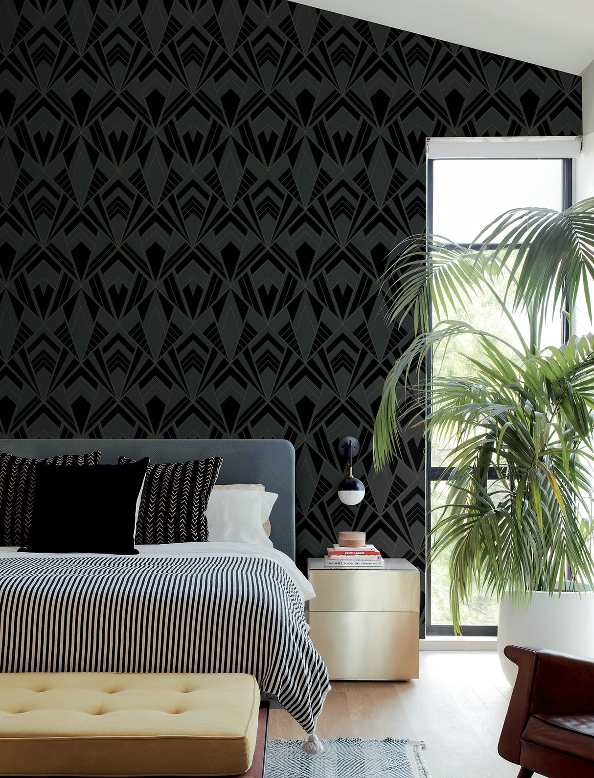 A-Street Prints 4198-87401 Allenby Black Flocked Wallpaper