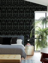 A-Street Prints 4198-87401 Allenby Black Flocked Wallpaper