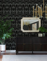 A-Street Prints 4198-87401 Allenby Black Flocked Wallpaper
