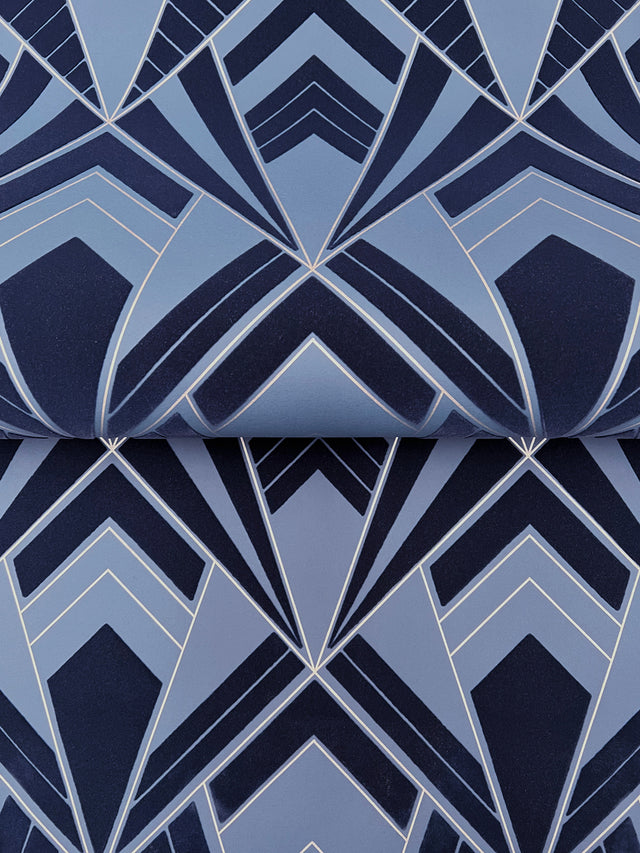 A-Street Prints 4198-87402 Allenby Indigo Flocked Wallpaper