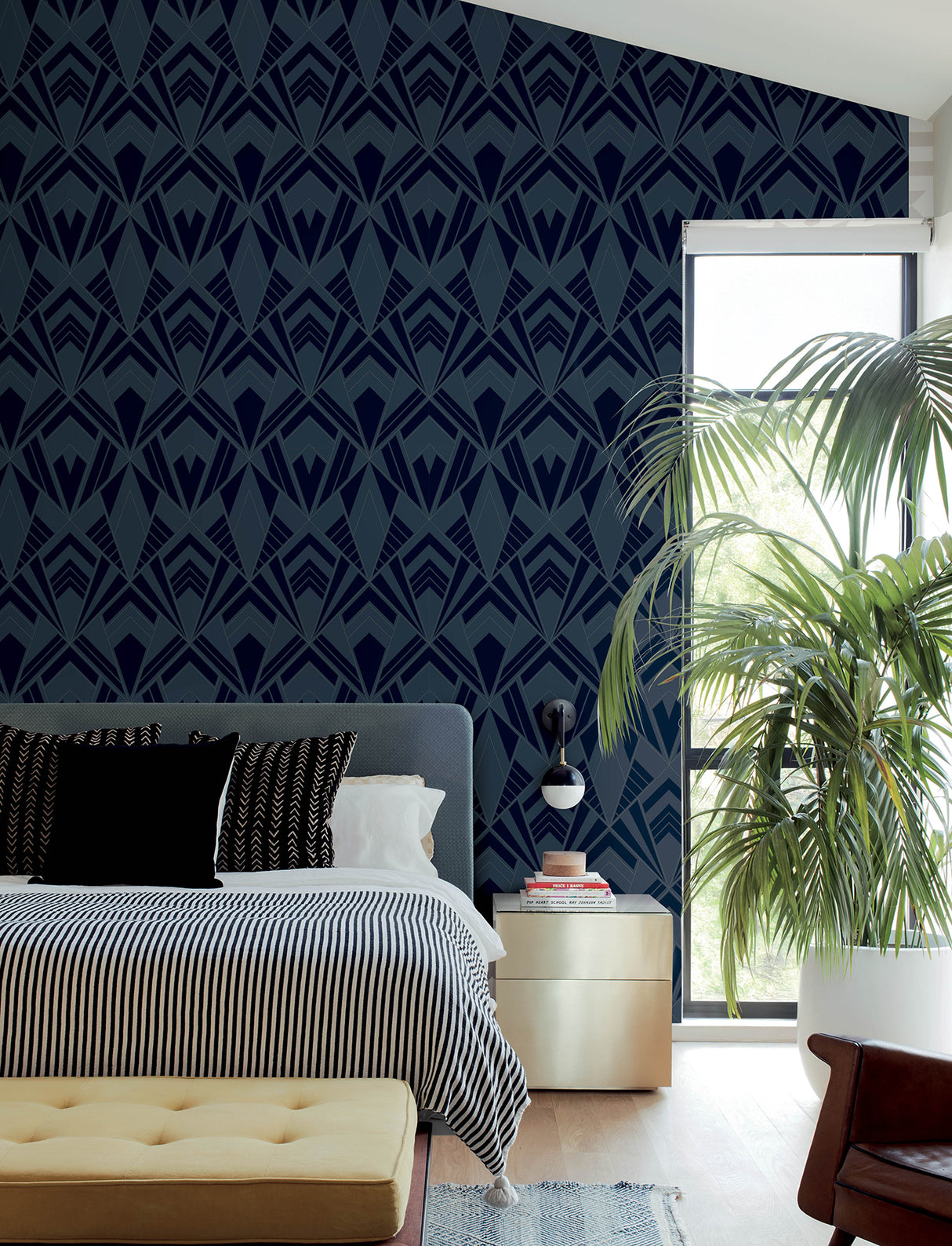 A-Street Prints 4198-87402 Allenby Indigo Flocked Wallpaper