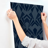 A-Street Prints 4198-87402 Allenby Indigo Flocked Wallpaper