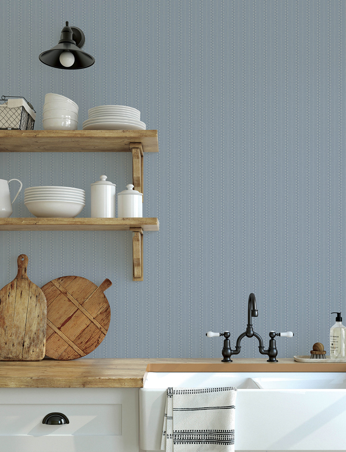 Chesapeake 4199-27783 Curtis Blue Embellished Stripe Wallpaper