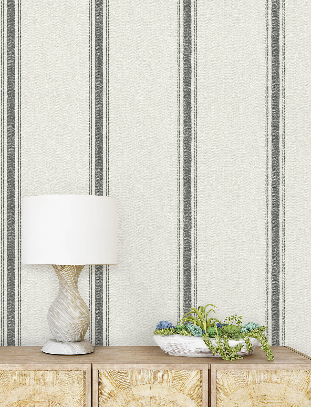 Chesapeake 4199-70066 Linette Black Fabric Stripe Wallpaper