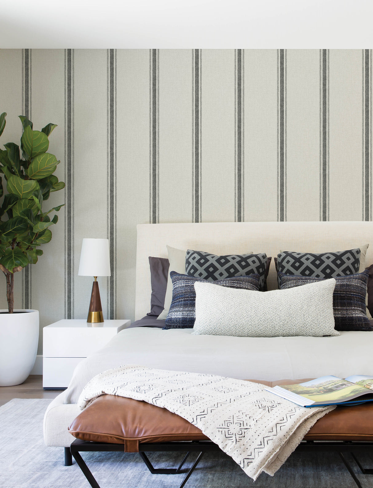 Chesapeake 4199-70066 Linette Black Fabric Stripe Wallpaper