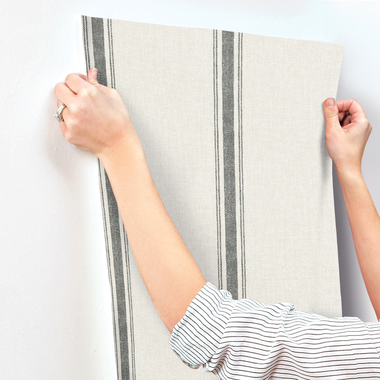 Chesapeake 4199-70066 Linette Black Fabric Stripe Wallpaper
