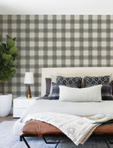 Chesapeake 4199-83421 Thorpe Charcoal Plaid Wallpaper