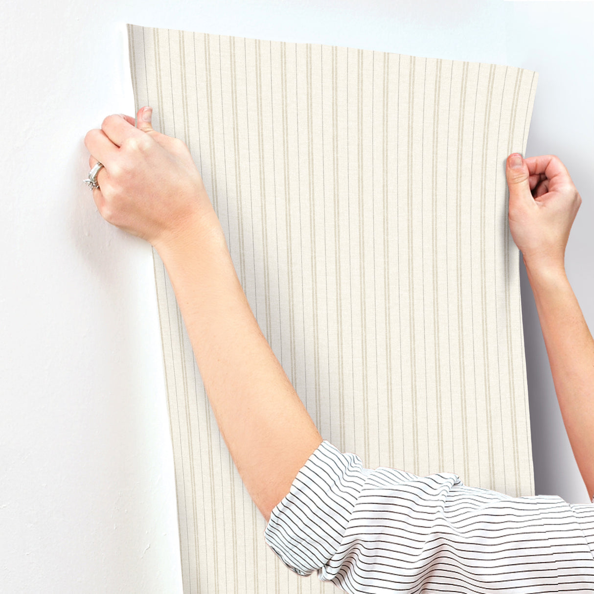 Chesapeake 4199-83427 Harville Beige Double Stripe Wallpaper