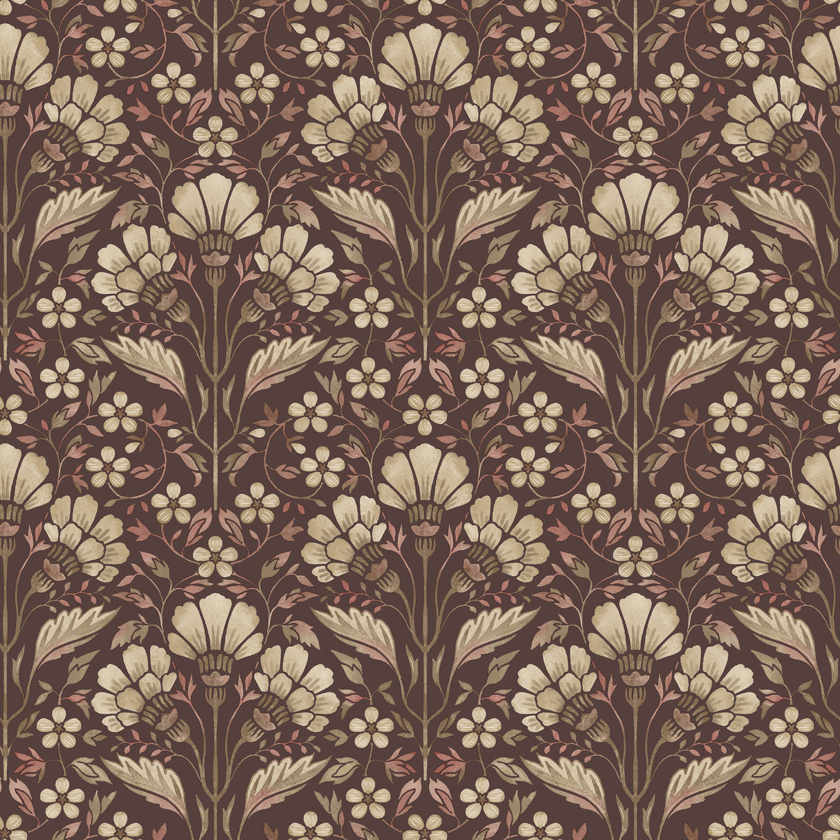 Chesapeake 4199-83700 Edith Burgundy Floral Damask Wallpaper