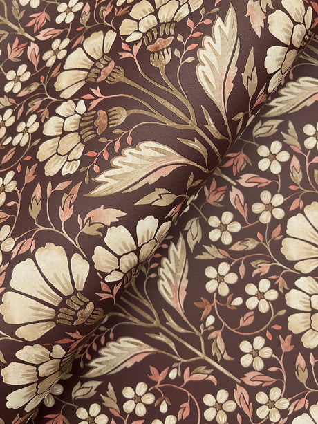 Chesapeake 4199-83700 Edith Burgundy Floral Damask Wallpaper