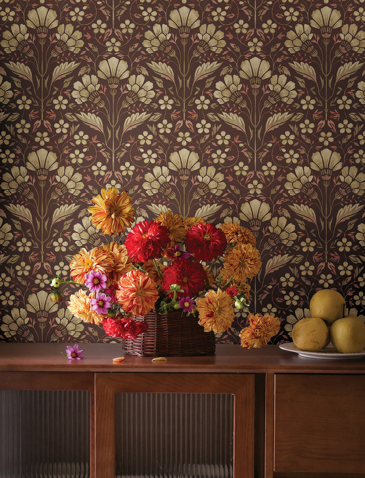 Chesapeake 4199-83700 Edith Burgundy Floral Damask Wallpaper