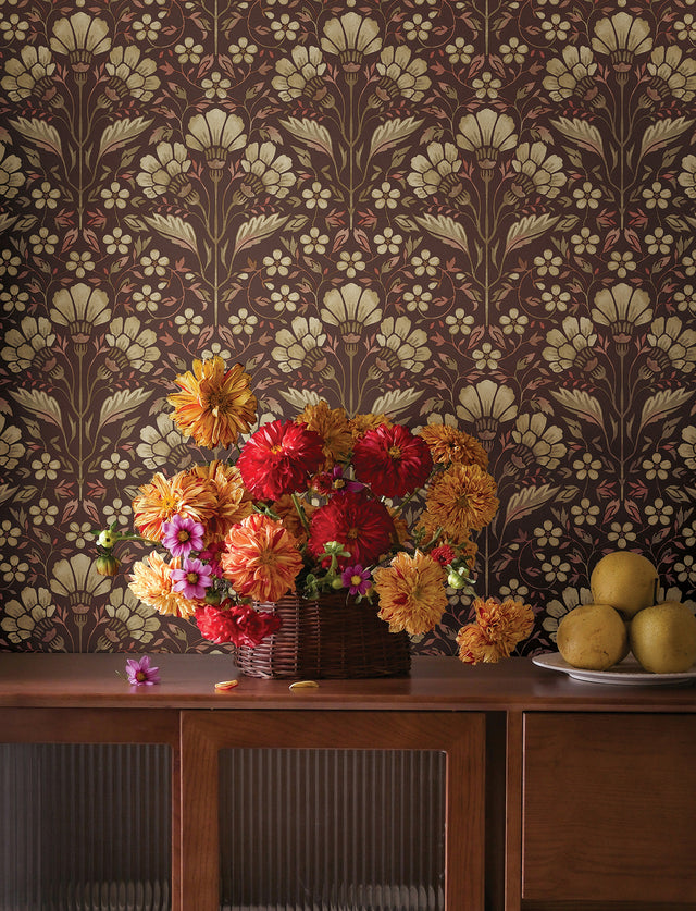 Chesapeake 4199-83700 Edith Burgundy Floral Damask Wallpaper
