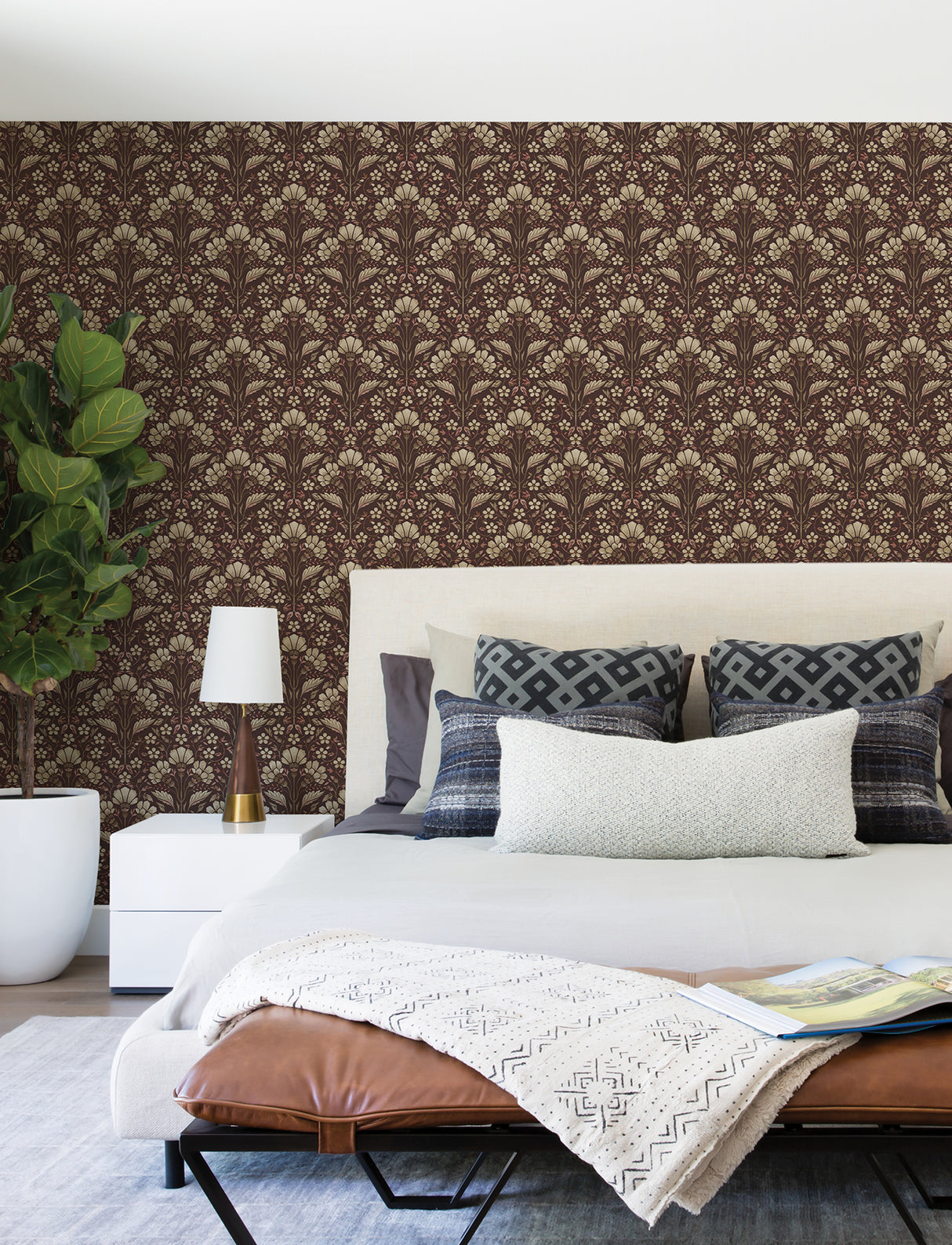 Chesapeake 4199-83700 Edith Burgundy Floral Damask Wallpaper