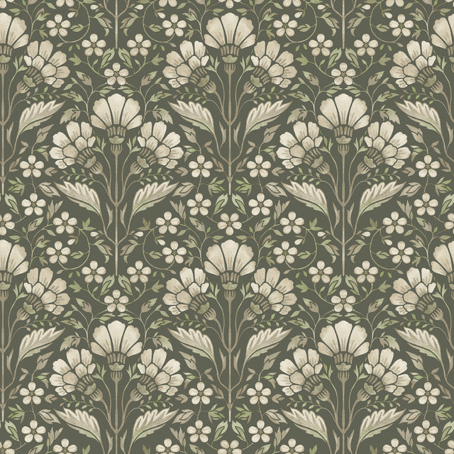 Chesapeake 4199-83701 Edith Green Floral Damask Wallpaper