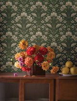 Chesapeake 4199-83701 Edith Green Floral Damask Wallpaper