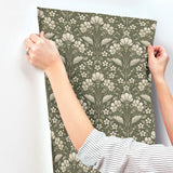 Chesapeake 4199-83701 Edith Green Floral Damask Wallpaper