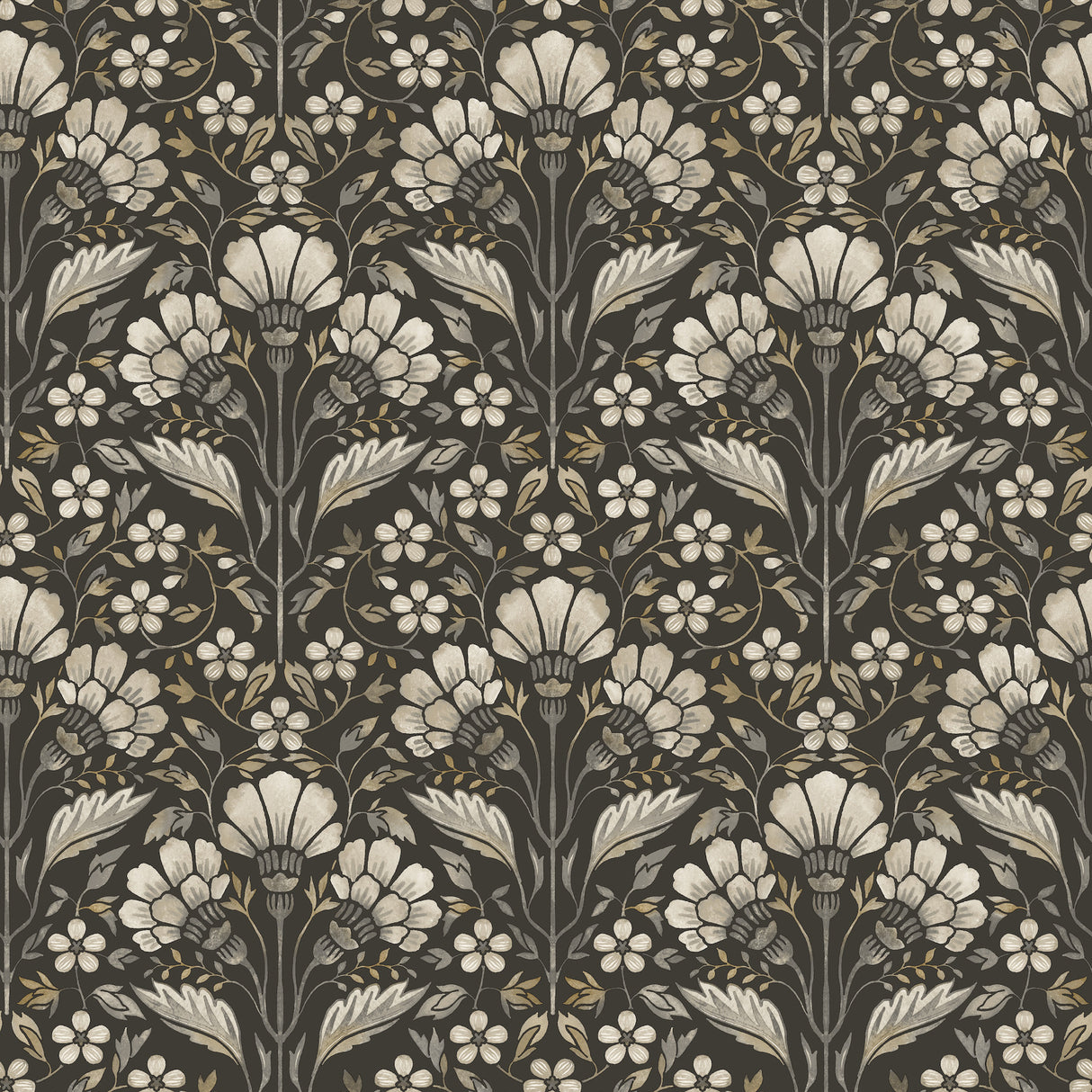 Chesapeake 4199-83703 Edith Black Floral Damask Wallpaper