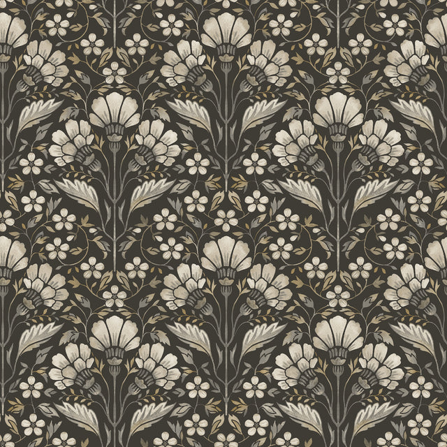 Chesapeake 4199-83703 Edith Black Floral Damask Wallpaper