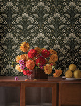 Chesapeake 4199-83703 Edith Black Floral Damask Wallpaper