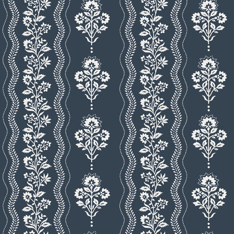 Chesapeake 4199-83721 Lenea Navy Floral Stripe Wallpaper