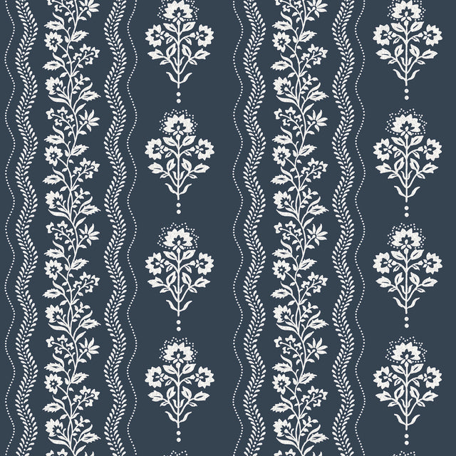 Chesapeake 4199-83721 Lenea Navy Floral Stripe Wallpaper
