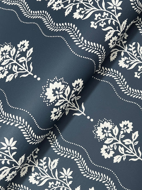 Chesapeake 4199-83721 Lenea Navy Floral Stripe Wallpaper